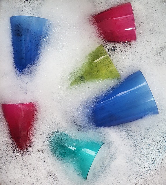 cups in dishwashing liquid